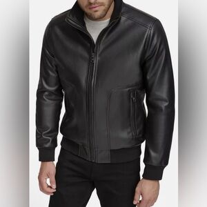 NWT Calvin Klein Jeans Black Leather Bomber Jacket Size M